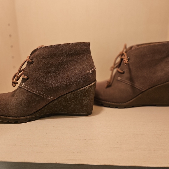 Sperry Top Sider Stella Prow Taupe Beige Leather Suede Wedge Bootie Sz 9M - Picture 7 of 8